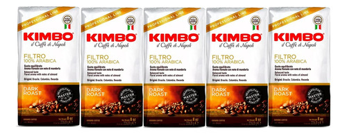 5x Café Kimbo Filtro 226,8 Grs 100% Arabica Grano Molido