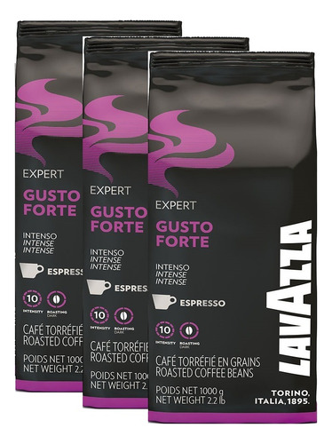 Pack 3 Lavazza Gusto Forte En Grano 1 Kilo 100% Robusta